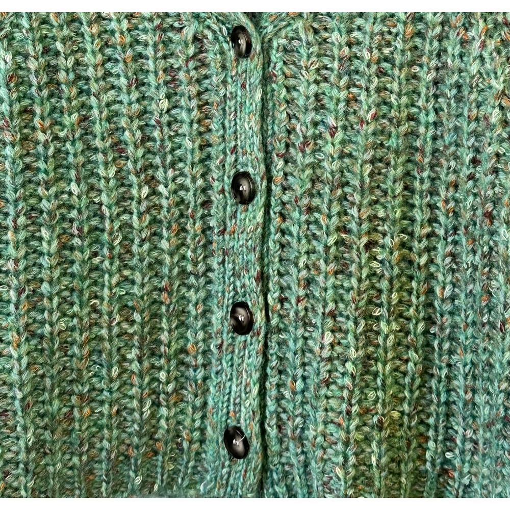 John & Jenn Green Space Dye Chunky Knit V-Neck Button Front Cardigan Sweater L - Picture 2 of 3